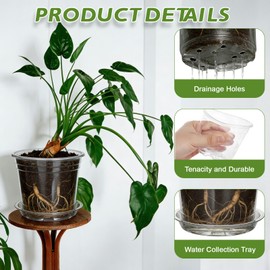 30Pcs Clear Plastic Nursery Pots with Drainage Holes and Saucers, 2.8/3/3.5/4/5/6/7 Inch Grow Seedling Starte Pots with Labels & Punch Tool for Indoor Plants, Flower, Herb, Succulent Transplanting