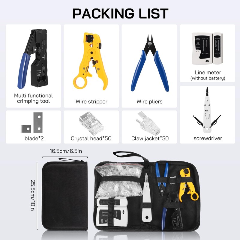 Network Tool Set with 50 x RJ45 Connector Cat7/Cat6a Pass