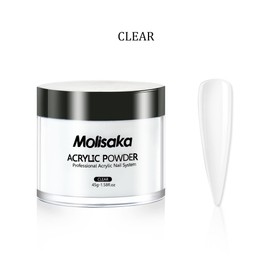 Molisaka Clear Acrylic Powder for Nails, Professional Glitter Acrylic Nail Powder, Long-Lasting Acrylic Powder for Extension French Nail Art, Acrylic Nail Supplies Sets for Nails Beginners (1.58oz)
