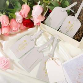Amylove Bulk Wedding Favors Luggage Tags Gifts, and So The Adventure Begins Luggage Tags for Guests Bridal Gifts, 24 Pack (Beige)