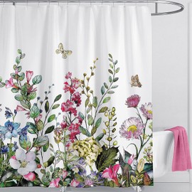 LIVETTY Floral Bathroom Shower Curtains Fabric Shower Curtain Waterproof Curtains for Bathroom Quick-Drying Kitchen Curtains Machine Washable with 12 Hooks-Multi Color 180CM*180CM-Flower style1