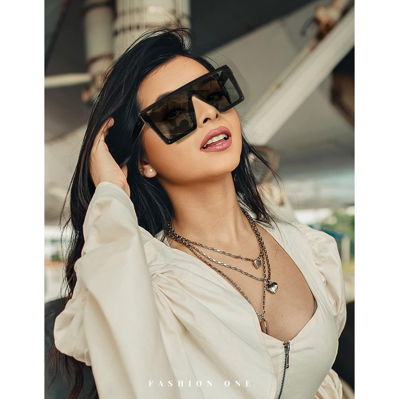 HENGOSEN Square Oversized Sunglasses for Women Men Large Flat Top