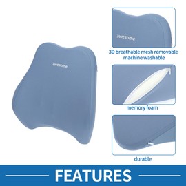 A ABSOPRO Car Seat Lumbar Cushion Memory Foam Support Ergonomic Design 42x41x12cm Blue 1 Pc