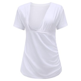 Liu & Qu Womens Maternity Nursing Tops Short Sleeve Breastfeeding Shirts Heather V Neck Clothes