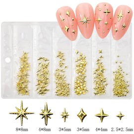 XEAOHESY 400 Pieces Alloy Gold Silver Star Nail Charms Cute Star Charms for Nails Gold Nail Charms Silver Nail Charms with 6 Sizes for Women Girls Nail Art