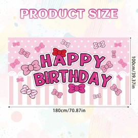 SAVITA Birthday Background with Pink Cartoon Style, Cute Bow Happy Birthday Banner Background, Cute Party Gifts and Decoration Accessories for Kids Girls with Anime Motifs