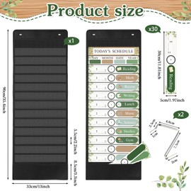 Pasimy Daily Schedule Pocket Chart with 31 Reusable Cards and 14 Pockets Classroom Decor Farmhouse Schedule Charts for School Office Home Educational Activity (Greenery)