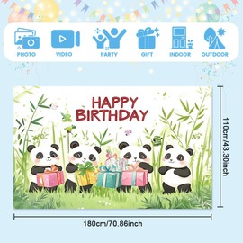 Panda Happy Birthday Banner, Birthday Decorations Backdrop Banner Party Photo Booth Background Photography Background Decor Sign Poster Party Supplies for Kids