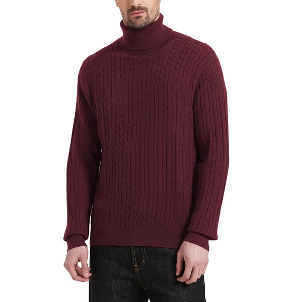 Kallspin Men's Turtleneck Wool Blend Turtleneck Pullover Relaxed Fit Long