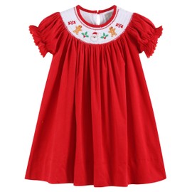Lil cactus Red Velvet Christmas Smocked Bishop Dress, 18-24 Months