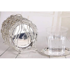 Nerien 6 Piece Coaster Creative Drink Coasters with Decorative Rack European Style Vintage Coaster Silver Plated Gold Plated Cocktail Coaster