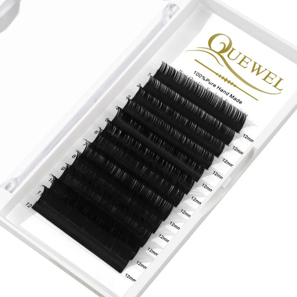 QUEWEL Eyelash Extension Supplies 0.03 D Curl 12mm Classic Individual