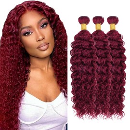 28 28 28 inch Burgundy Bundles Human Hair 99J Water Wave Bundle Human Hair Double Weft 3 Bundles Red Water Wave Bundle