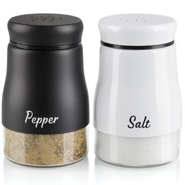 Salt and Pepper Shakers Set, Bivvclaz 5 Ounce Salt and Pepper Dispenser with Glass Bottom, Cute Salt and Pepper Shakers for Modern Home Kitchen Decor, Easy Filling