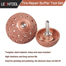 LEONTOOL Tire Repair Buffer Tool 5 Pcs 42mm 55mm Tire Buffing Wheels Kits with Linking Rods Coarse 70 Grid Buffing Wheel 3/8"-24 Thread Tungsten Steel Bowl Type Tire Repair Grinding Head Rotary Tools