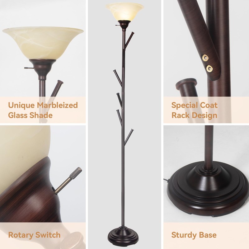 lianheng Standing Tall Lamp with Standing Coat Rack Tree, Torchiere