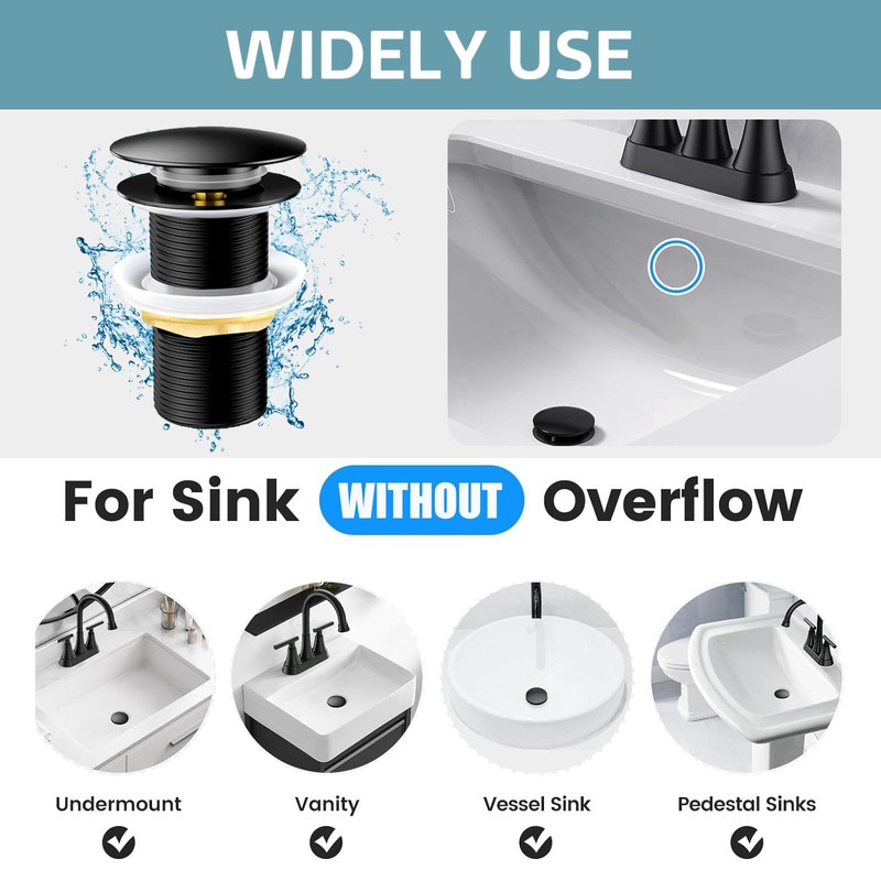 HOISGEAR Drain Fitting, Sink without Overflow, Pop-Up Valve for Washbasin,