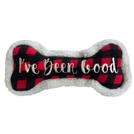 Huxley & Kent for Dogs | I've Been Good Bone (Small) | Double Sided Christmas Holiday Power Plush Dog Toy with Squeaker | Funny Dog Toy | Cute Dog Toy | H&K Squeaky Dog Toy
