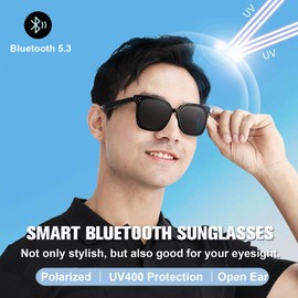 Wireless Bluetooth Polarised Smart Sunglasses with Open Ear Air Conduction Headset Shades for Men Women Hiking Driving Fishing Polarized Sunglasses with Bluetooth Speaker Smart Sun Protection Glasses