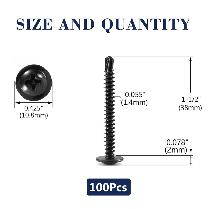 #8 x 1-1/2" Sheet Metal Screws 100Pcs 410 Stainless Steel