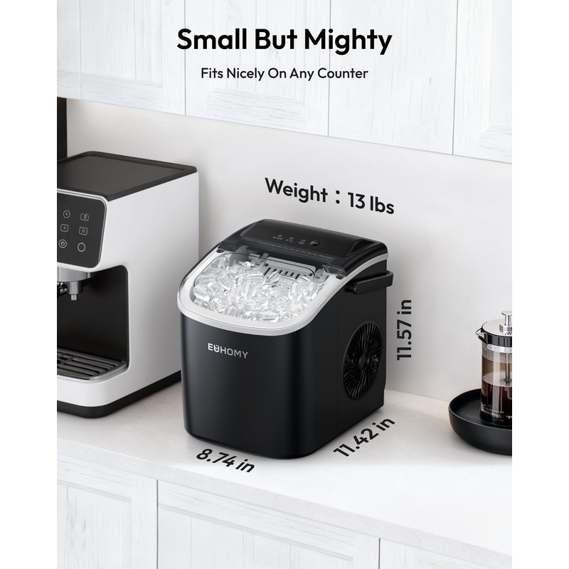 EUHOMY Countertop Ice Maker Machine with Handle, 26.2lbs Per Day,