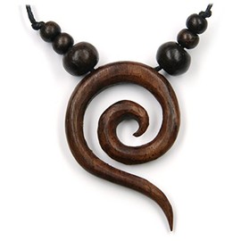 Spirale wooden pendant jewellery from wood, measure 4.5cm in the Length, incl. black cotton cord wood jewelry necklace