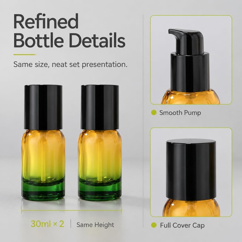 1oz Travel Glass Lotion Bottle Refillable Cosmetic Pump Dispensers,2 Pack