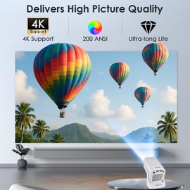 Nsyee Projector 4K with WiFi 6 Bluetooth 5.4, 4K 1080P Portable Projector, Auto Focus and Keystone, 180° Rotation and 260 ASIN, Base Speakers Suitable for Home Theater, Support HDMI、USB、Phone