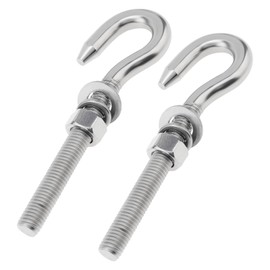Smgda 2Pcs M12 Stainless Steel Eye Bolt with Nut and Washers Long Shank Threaded Rod Round Hook Eyelet Bolt Screw (Hook Head)