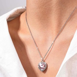 Cybche Boho Crystal Heart Necklace Choker Silver CZ Heart Pendant Necklace Vintage Heart Love Necklace Heart Rhinestone Necklace Chain Cubic Zirconia Necklace Jewellery for Women, Zinc, No Gemstone
