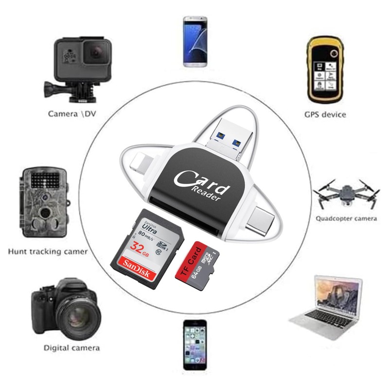 Ninnyi Multi-Port 4 in1 Universal SD TF Card Reader, Multifunctional