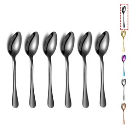 Black Teaspoons, Kyraton 6 Pieces 14cm Stainless Steel Tea Spoons with Black Titanium Plating, Ice Cream Spoons, Dessert Spoons, Coffee Spoons, Golden Spoons Silverware Pack of 6