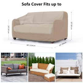 Heavy Duty Patio Sofa Cover, Mrrihand 3-Seater Outdoor Sofa Loveseat Cover, Outdoor Patio Furniture Cover with Air Vent and Handles, 88" L×33" D×32" H, Brown