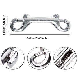 Double Carabiner Hook, Stainless Steel, Double Head Carabiner, Stainless Steel, Robust Double Carabiner, for Dog Lead, Multi-Purpose Family Camping, Outdoor, Key Ring (Pack of 2)