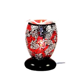 Red Black and Silver Mosaic Glass Dimmable Aroma Warmer Lamp for Fragrance Oils and Melts with Dish The Gel Candle Company
