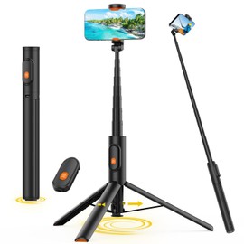59" Phone Tripod & Selfie Stick, Portable Cell Phone Stand Mount Holder Ground Touchingautomatic Opening with Remote Control for TIK Tok Travel Vlog Live Broadcast Video Recording Black