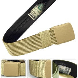 Travel Money Belt with Hidden Pocket, 120cm Adjustable Nylon, Anti-Theft Security Waist Pouch, Khaki