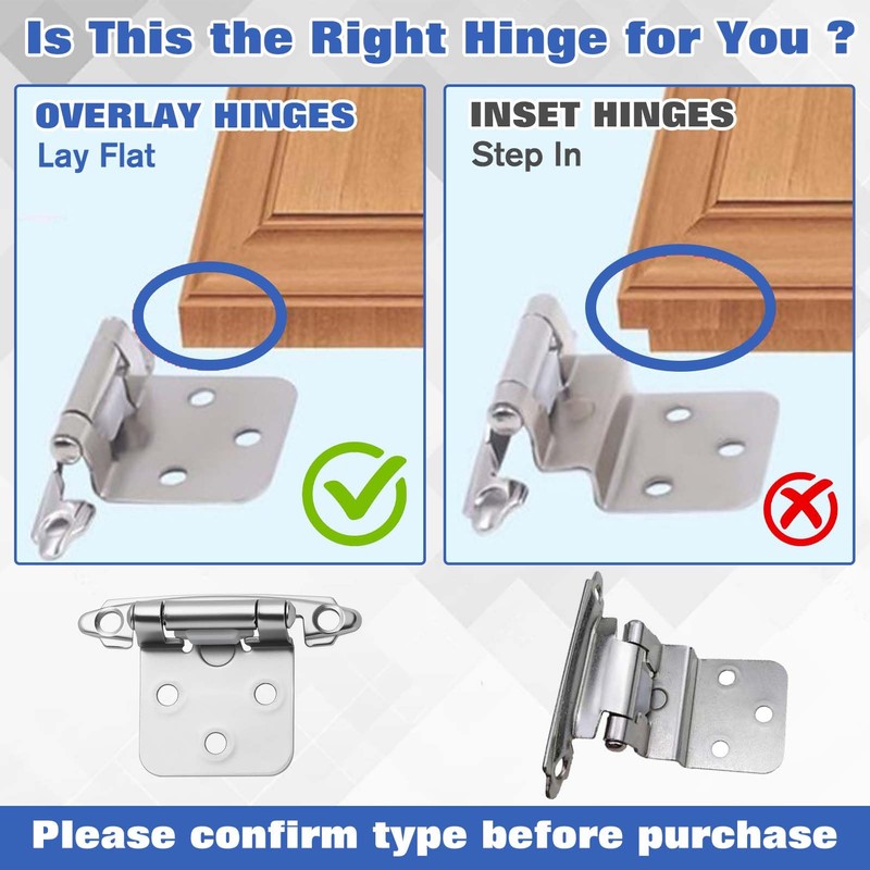 LEONTOOL 10 Pack(5Pairs) Cabinet Hinges Brushed Nickel for Flush Mount