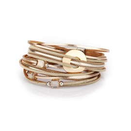 Long tiantian Leather Wrap Bracelets for Women Boho Multi-Layer Cuff Bracelet Jewelry Circle Charm Bracelets Gift for Sisters,Wife and Mother(gold)
