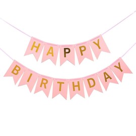 Pink Birthday Banner Kids Party Decor Supplies with Happy Birthday Banner Sign .Birthday Bunting Decorations for Girls