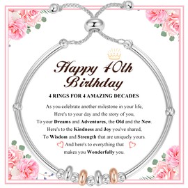 Avotto 40th Birthday Gifts for Women 925 Sterling Silver Bracelet Adjustable Silver Bracelets for Women Birthday Gifts with Cards for Mother Daughter Sister Grandma