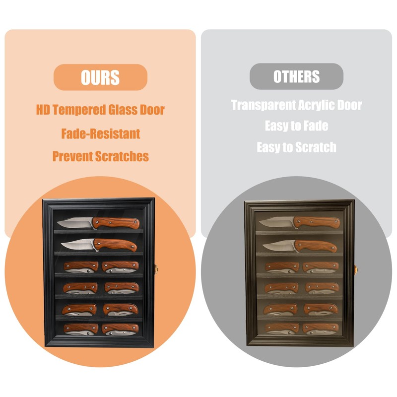 DecoWoodo Knife Display Case with HD Tempered Glass & Removable