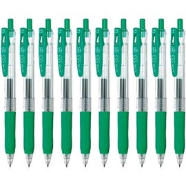 Zebra Sarasa Clip 0.5 Retractable Gel Ink Pen, Rubber Grip, 0.5mm, Green Ink, Value Set of 10