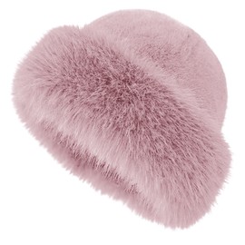 Fluffy Bucket Hat Fur Hats for Women Winter Warm Fur Bucket Hat Thicken Plush Faux Fur Hat Fluffy Hat Womens Fur Hats Winter Hats for Women Ladies Furry Hats for Women (UK, Alpha, One Size, White)