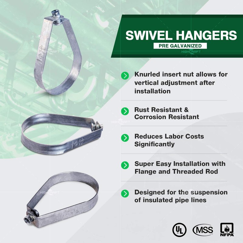 HIGHCRAFT ITSO-HQ114-10 Swivel Loop Pipe Hanger, Pre-Galvanized Steel, 1-1/4 in,