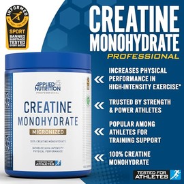 Applied Nutrition Applied Nutrition Creatine Monohydrate Powder 500g C 100% Micronized Creatine C 5g per Serving C Unflavoured C Supports High-Intensity Performance C 100 Servings