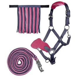 HKM 10734 Halter Set with Fly Fringe Knitted 180 cm Panic Hook
