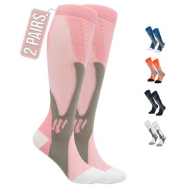 360 RELIEF 2 Pairs Compression Socks for Women & Men - Graduated Support - Ideal for Running, Travel, Pregnancy, 15-20 mmHg, S/M, Pink