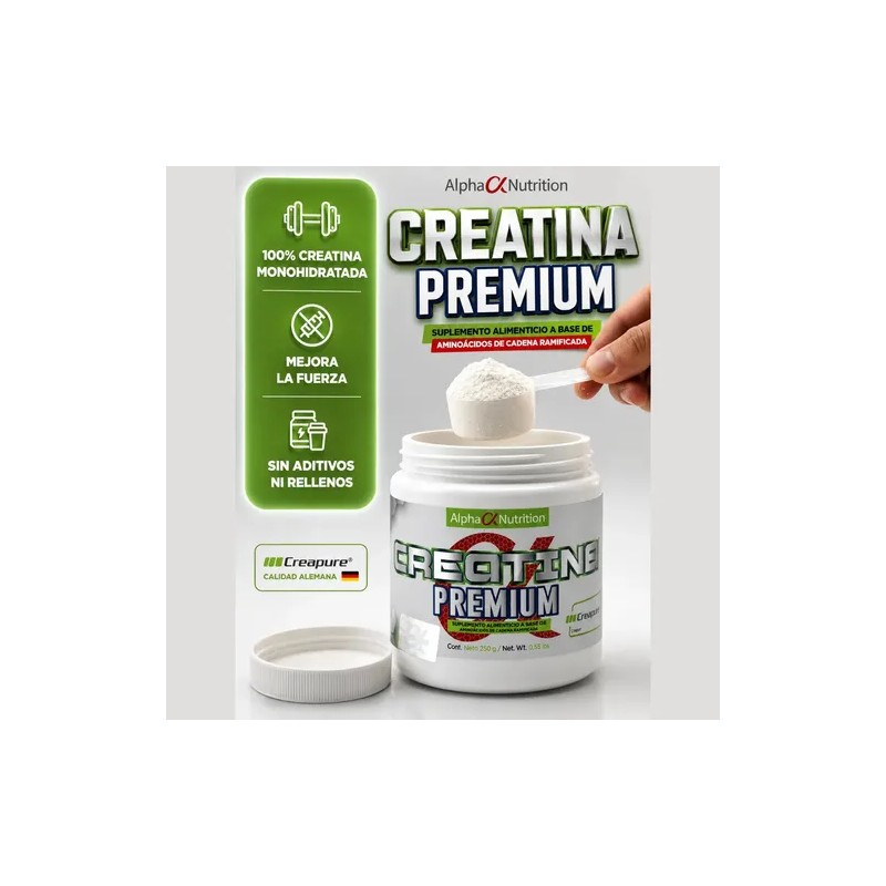 Creatina Creapure Monohidratada Premium Alpha Nutrition 250g 50 Porciones Sabor