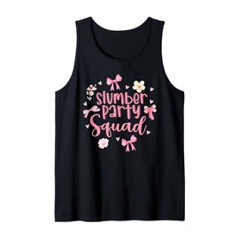Slumber Party Squad Sleepover Pajama Coquette Pink Bow Tank Top